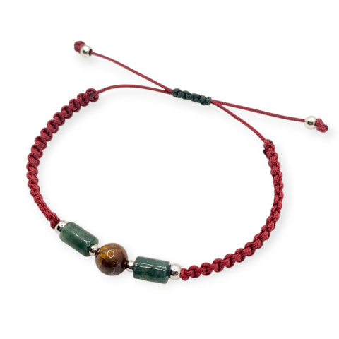 Bransoletka makramowa z tygrysim okiem i agatami indyjskimi