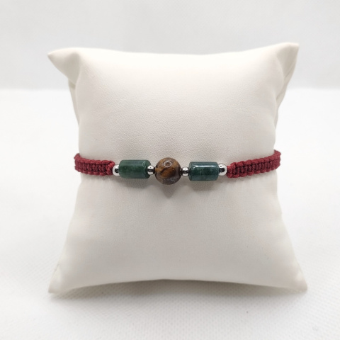 Bransoletka makramowa z tygrysim okiem i agatami indyjskimi