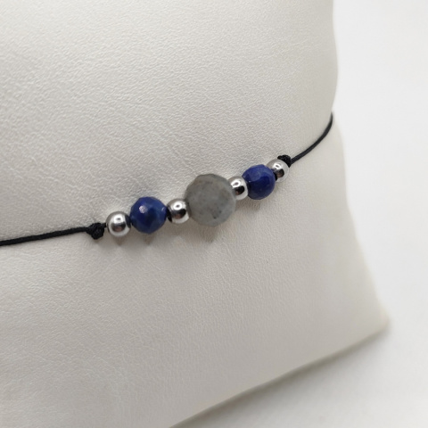 Bransoletka sznurkowa labradoryt + lapis lazuli